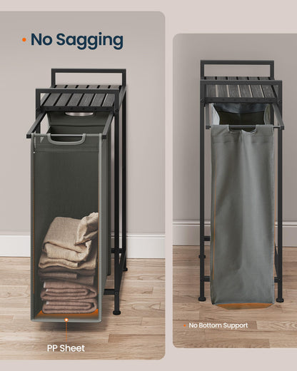 SONGMICS HOME Laundry Basket Sorter with Storage Shelf, Laundry Hamper with Metal Frame, 12.4