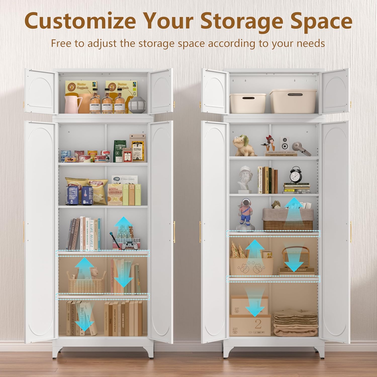 Kitchen Pantry Cabinet, 90" Tall Metal Pantry Cabinet, Food Cupboards with Doors and Shelves