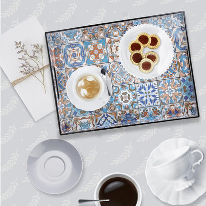 Spsyrine Serving Tray with Handles, Plastic Decorative Tray for Coffee Table, Living Room, Home