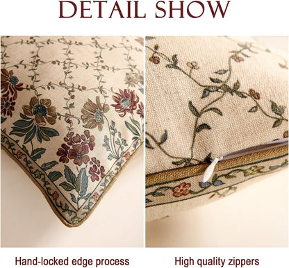 patdrea Designer Throw Pillow Covers Set of 4,Euro Vintage Light Brown Linen with Floral Collection