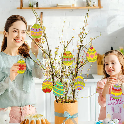 80PCS Wooden Easter Ornaments to Paint, 10 Styles DIY Blank Unfinished Wood Cutouts Ornament for