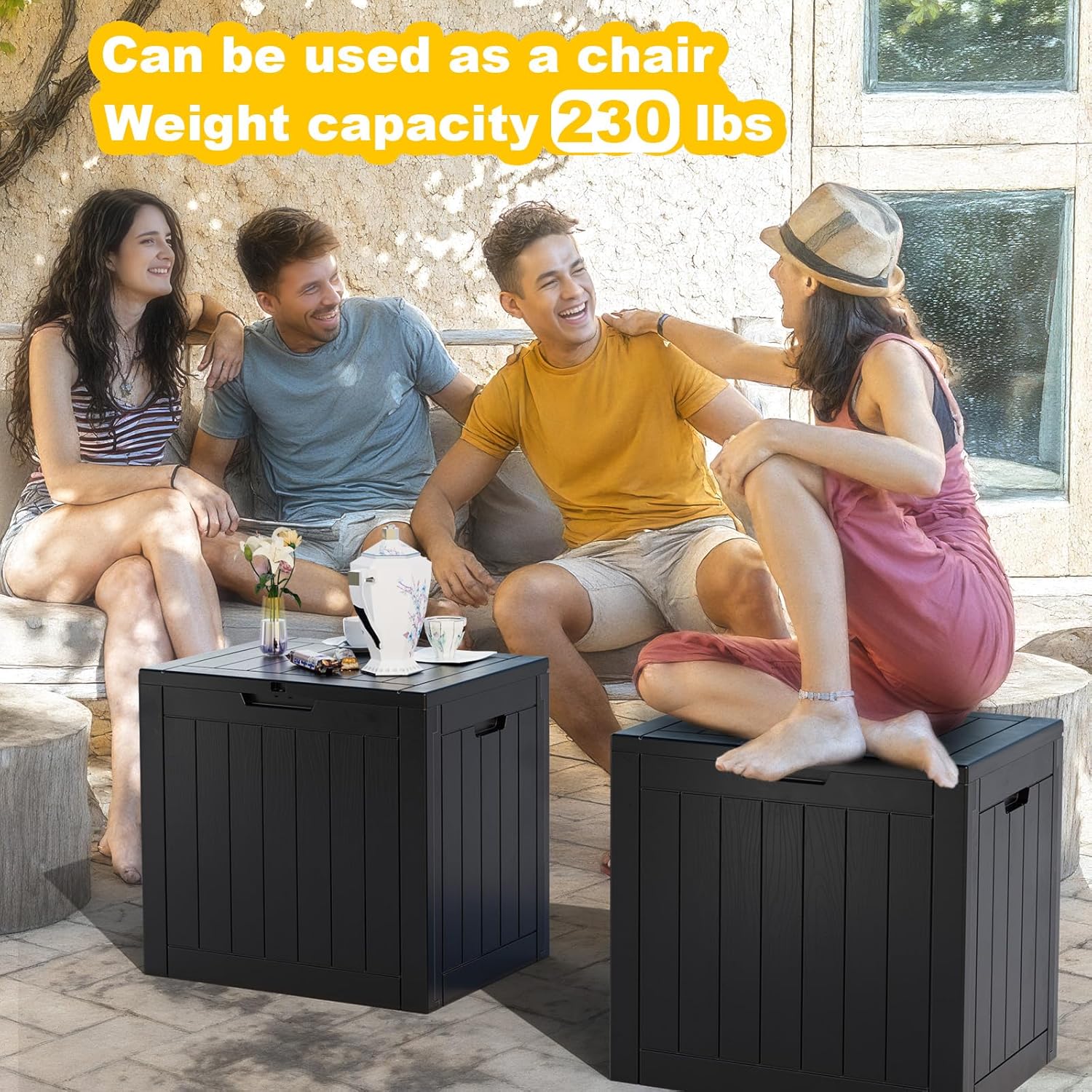Vixzen 30 Gallon Resin Deck Box, Lockable Outdoor Storage Box for Patio Cushions Storage