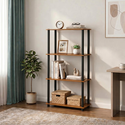 Furinno Turn-N-Tube Storage Shelves, 4-Tier Book Shelf, Corner Shelf, Toolless Open Shelves, for