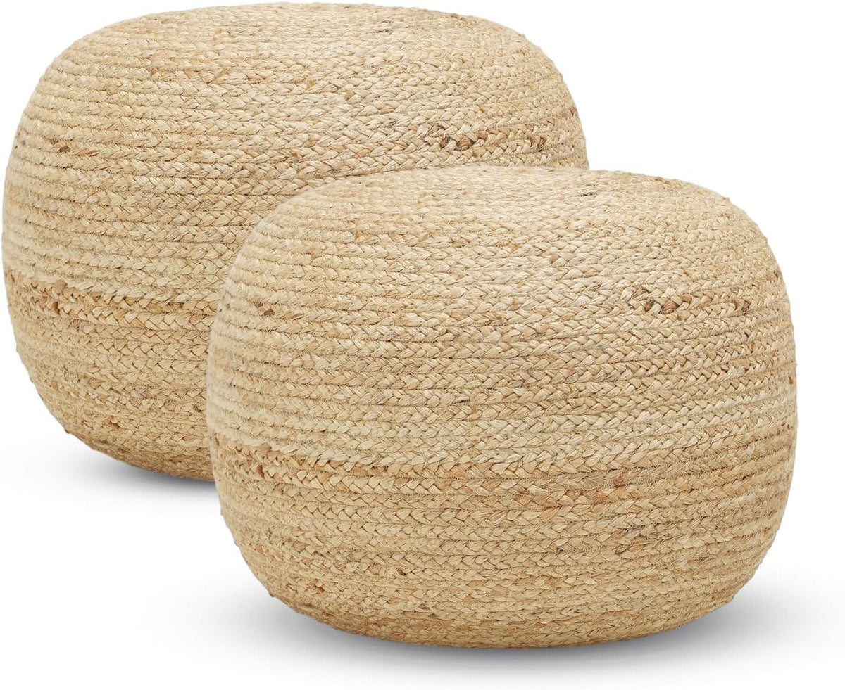REDEARTH · Jute Circular Pouf Ottoman - Braided Pouffe Accent Sitting Round Footrest for Living