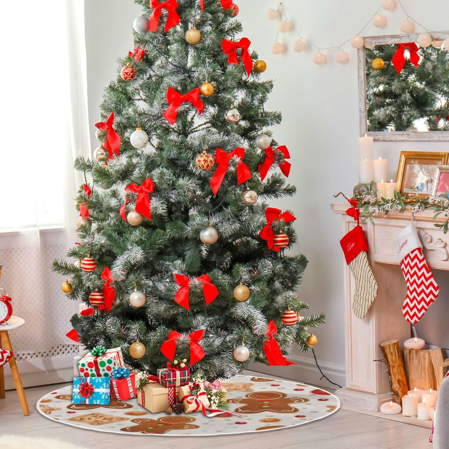 Gingerbread Christmas Tree Skirt - 36 Inch Xmas Tree Mat for New Year Party Decorations