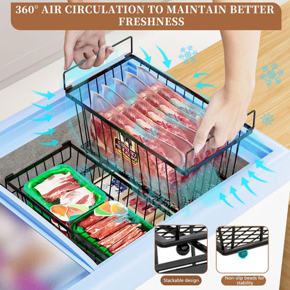 5 Pack Stackable Deep Freezer Organizer Bins ，Upgraded Bottom Leak-Proof net，Encryption and