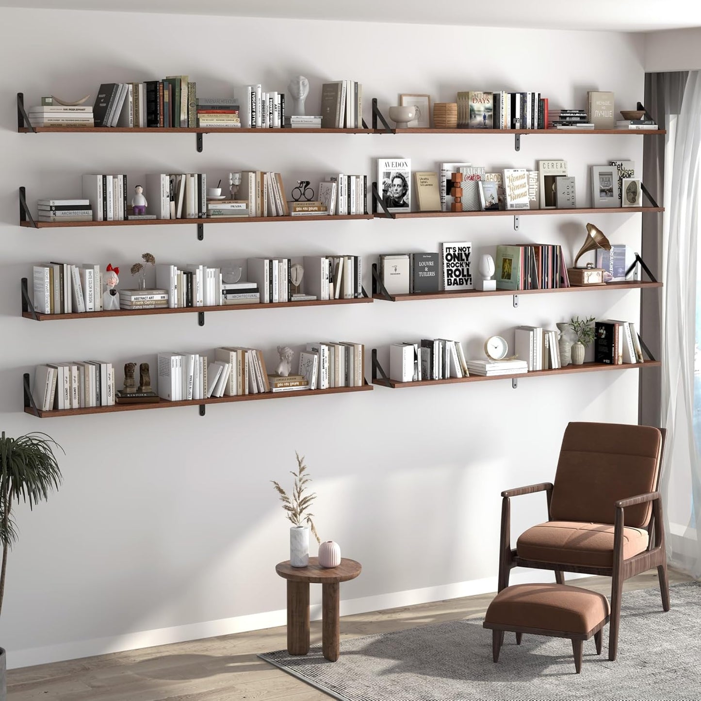 Heimlove 48 Inch Large Wall Bookshelves Set of 3, Wall Mounted Bookshelves,Heavy Duty Wooden