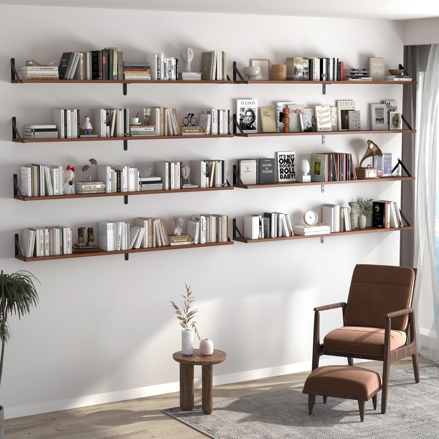 Heimlove 48 Inch Large Wall Bookshelves Set of 3, Wall Mounted Bookshelves,Heavy Duty Wooden