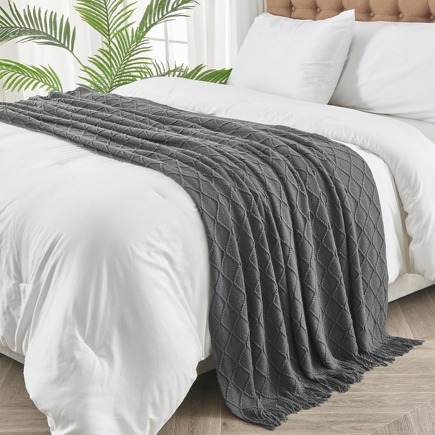 inhand Grey Throw Blanket for Couch and Bed, Soft Living Room Home Decor Knitted Blanket with