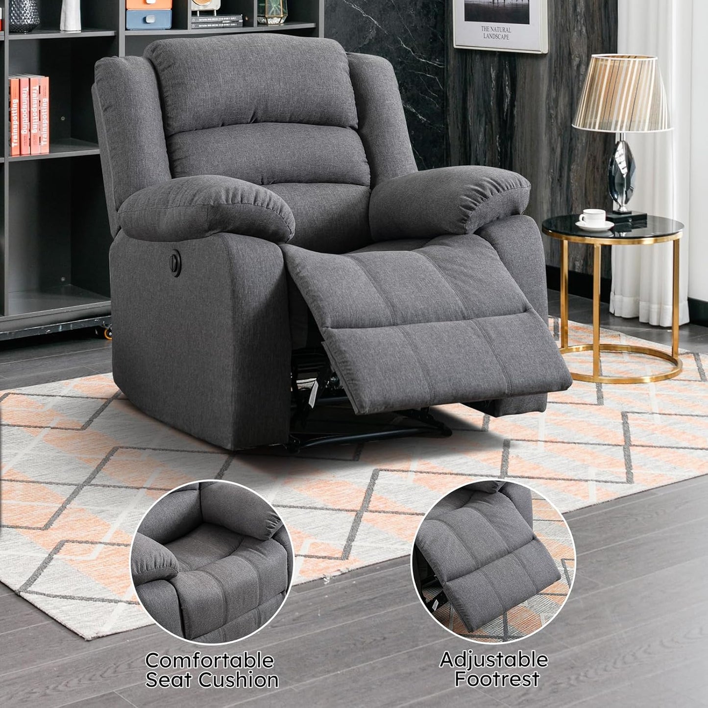 EBELLO Classic Power Recliner Chair, Oversized Electric Reclining Chair with Overstuffed Cushion