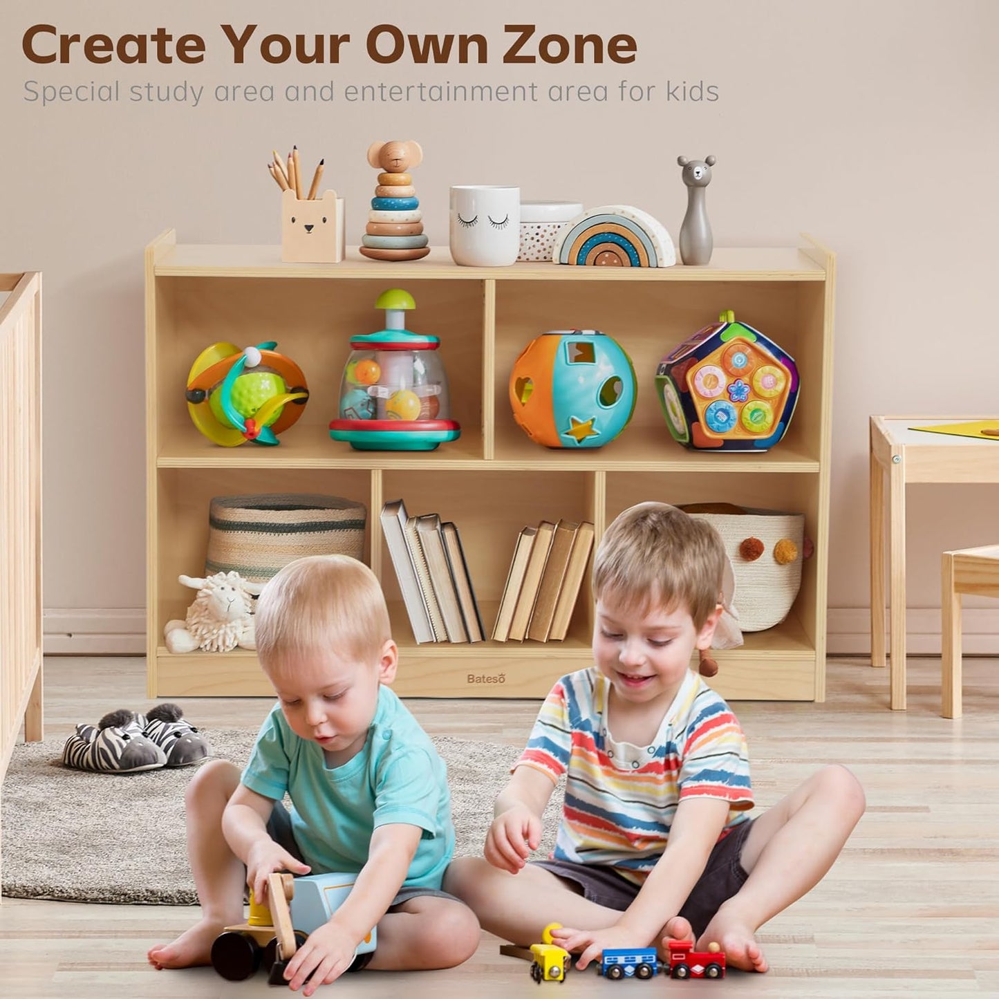 Toy Storage Organizer for Kids Room, Wooden Kids Bookshelf for Classroom, Cube Storage Organizer