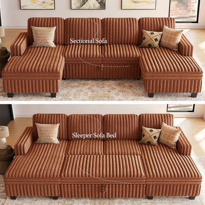 Belffin Modular Sectional Sleeper Sofa with Pull Out Couch Bed Corduroy Double Chaise with Storage