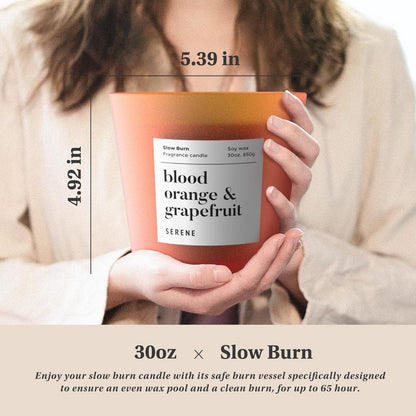 Hidden Label Large Scented Candle, Blood Orange & Grapefruit, 30oz 3 Wick Huge Candle, Serene