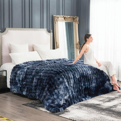 Cozy Bliss Faux Fur Throw Blanket for Couch, Fuzzy Soft Plush Thick Bubble Blanket for Sofa Bedroom