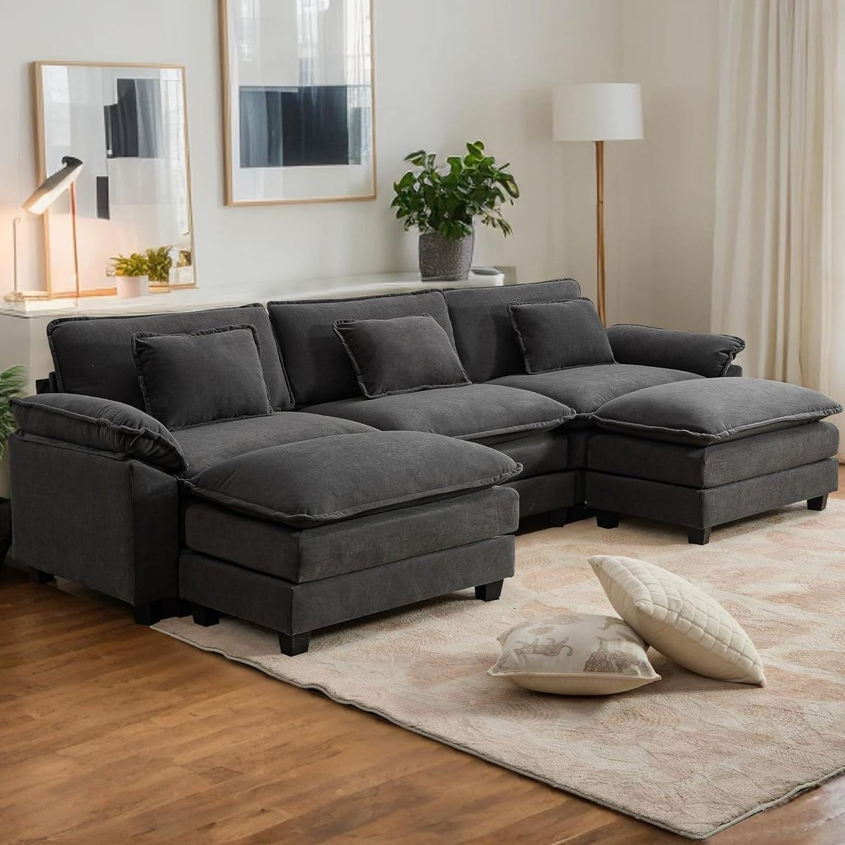 URRED Modular Sectional Sofa Comfy Cloud Couch, Modern Velvet Sofa Sleeper Deep Seat Couches with