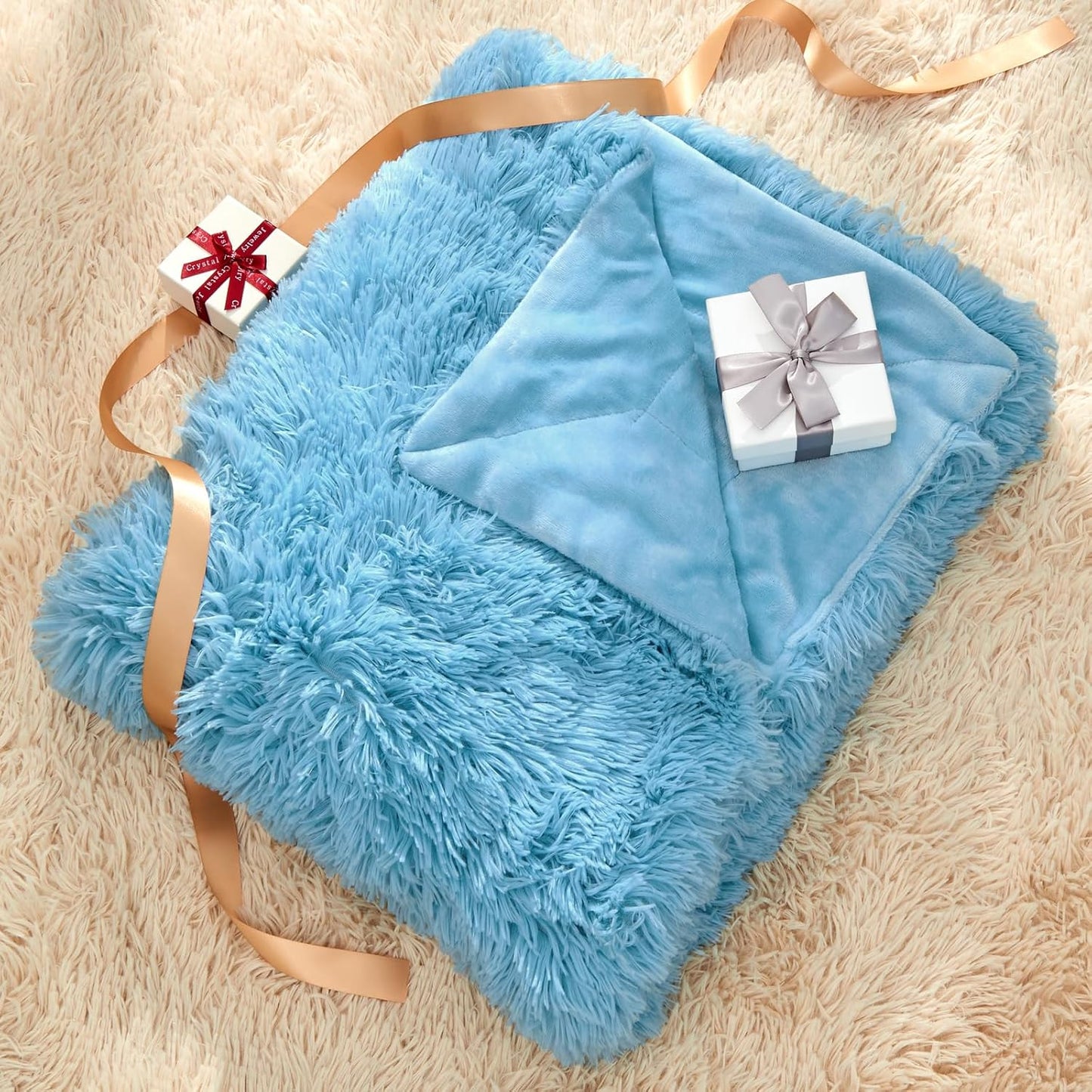 GONAAP Fuzzy Faux Fur Throw Blanket Sky Blue Super Soft Cozy Plush Fuzzy Shaggy Blanket for Couch