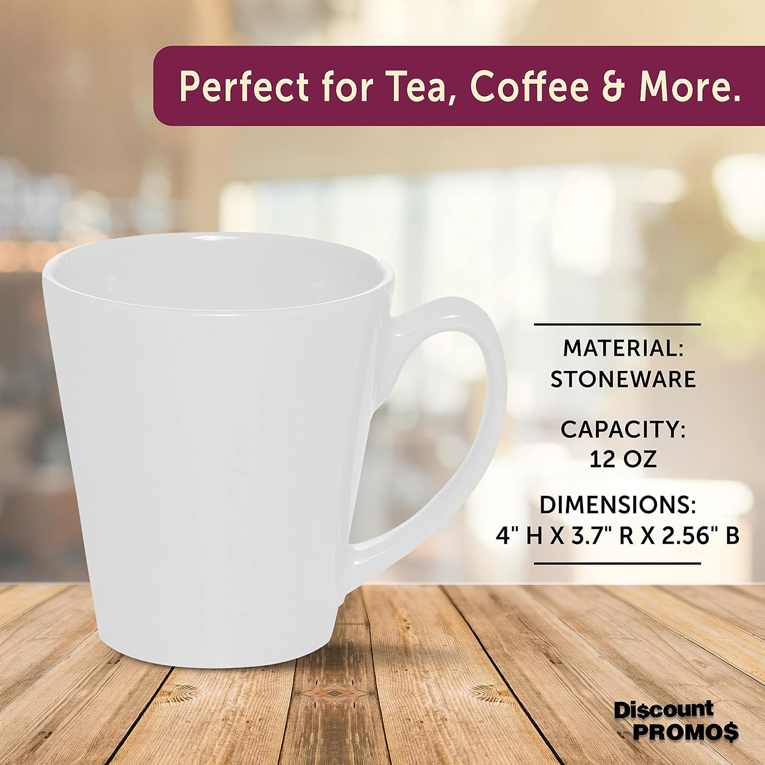 DISCOUNT PROMOS Glossy Ceramic Latte Coffee Mug 12 oz. Set of 10, Bulk Pack - Perfect for Tea