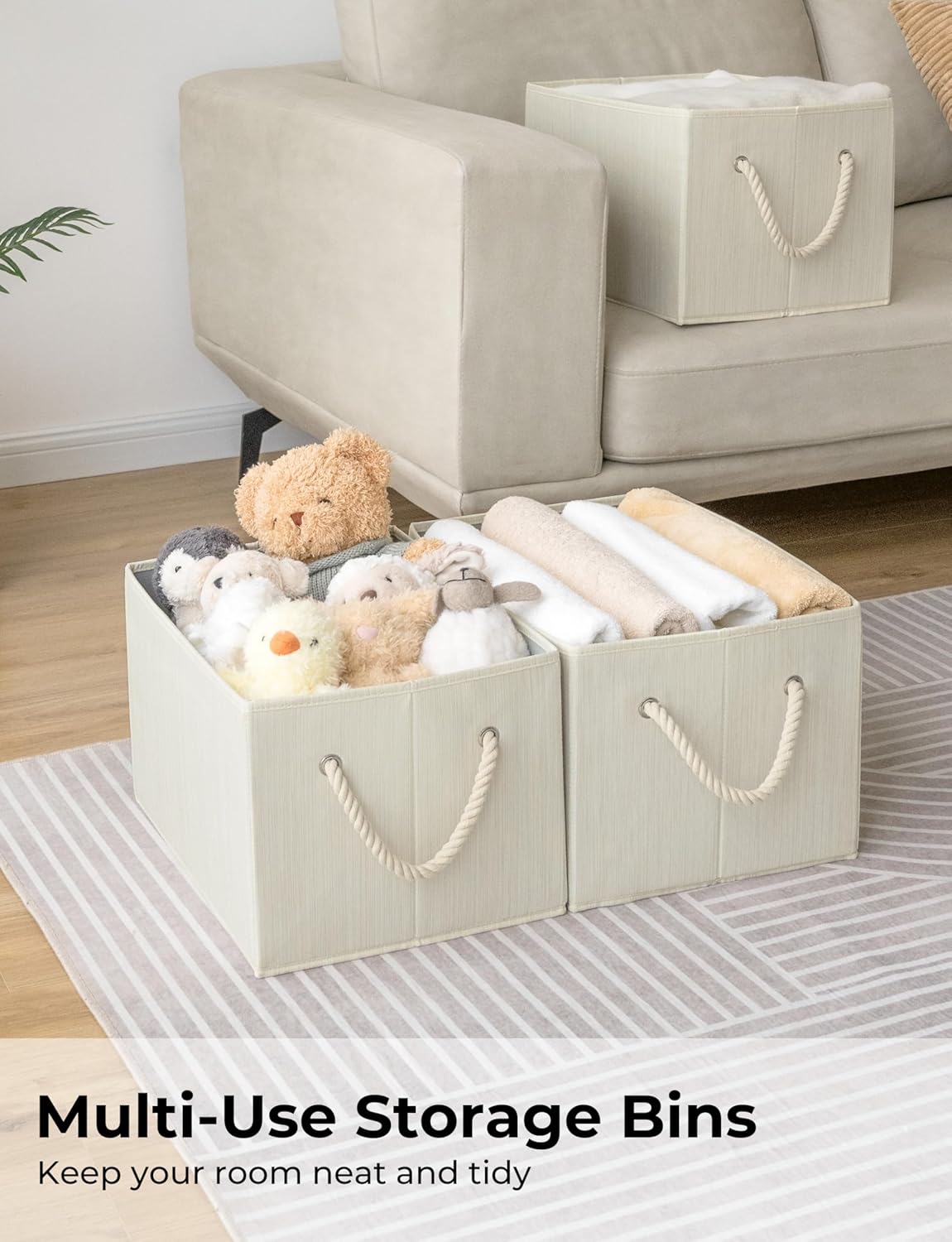 StorageWorks Storage Baskets for Shelves, Foldable Fabric Closet Storage Bins with Handles, Fabric