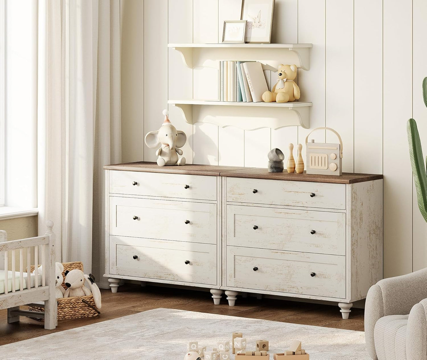 WAMPAT Kids Dresser for Bedroom with 6 Drawers, Baby Dressers with Wide Chest of Drawers, Farmhouse