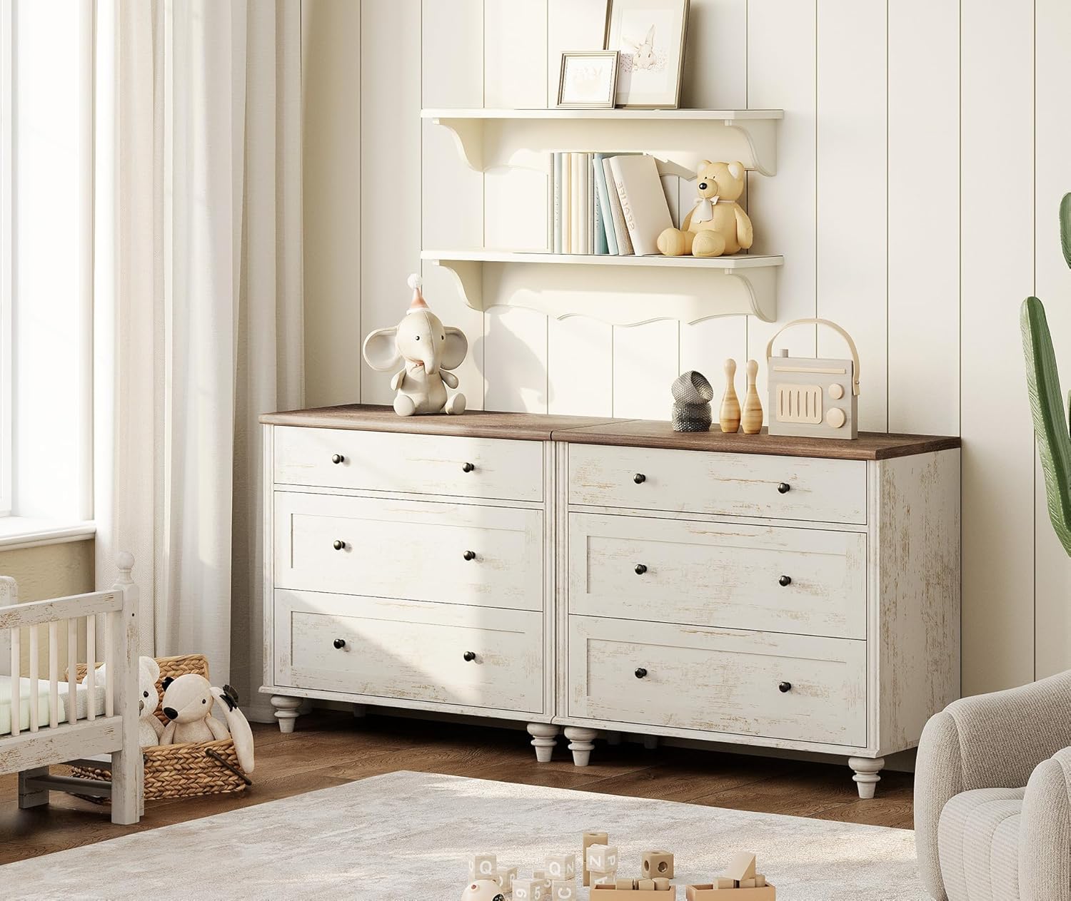 WAMPAT Kids Dresser for Bedroom with 6 Drawers, Baby Dressers with Wide Chest of Drawers, Farmhouse