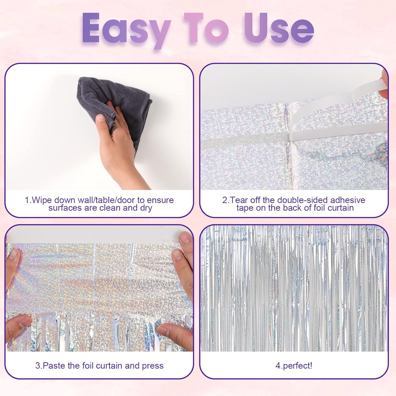 3 Pack 3.3x8.2 Feet Laser Silver Foil Fringe Backdrop Curtains, Tinsel Streamers Birthday Party