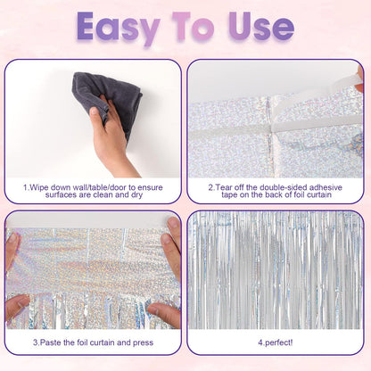 3 Pack 3.3x8.2 Feet Laser Silver Foil Fringe Backdrop Curtains, Tinsel Streamers Birthday Party