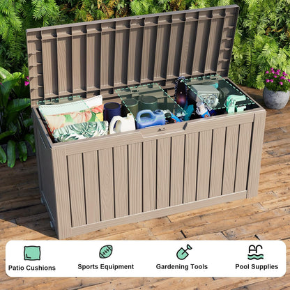 Vixzen 75 Gallon Resin Deck Box with wheels,Lockable Outdoor Storage Box for Patio Cushions Storage