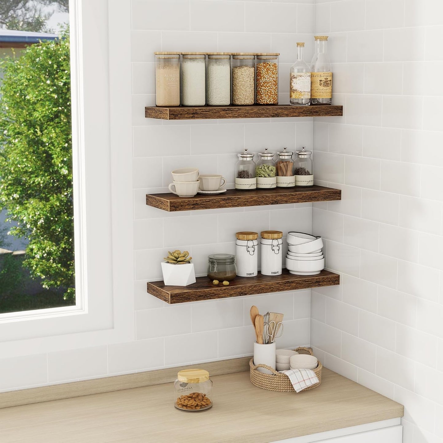 Fun Memories Floating Shelves Wall Shelf 24 inches Long, Farmhouse Bathroom Shelves Bedroom Kitchen