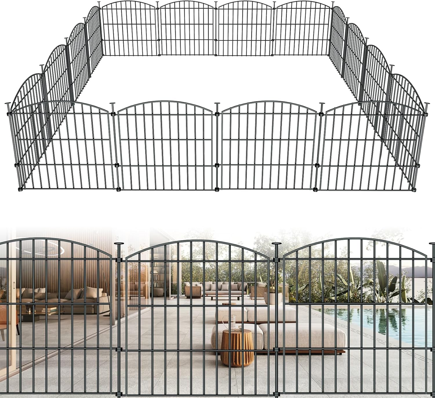 10 Panels Garden Fence Dog Fence Outdoor for Yard, 24in H x 20ft L Rustproof Metal Fencing with