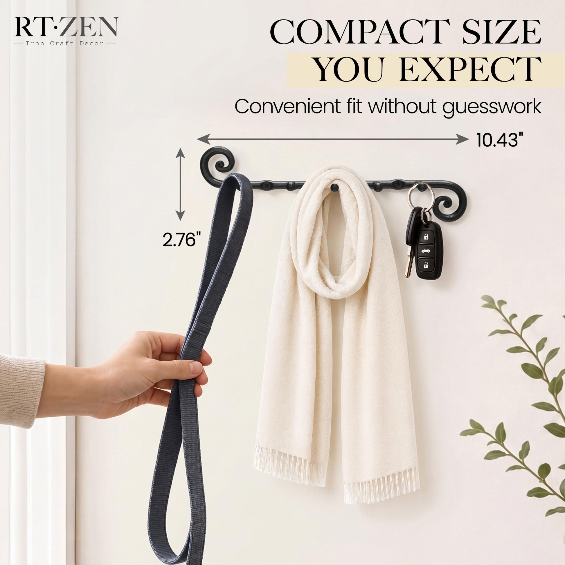 RTZEN Farmhouse Small Key Holder for Wall, Wrought Iron Wall Mount Rack