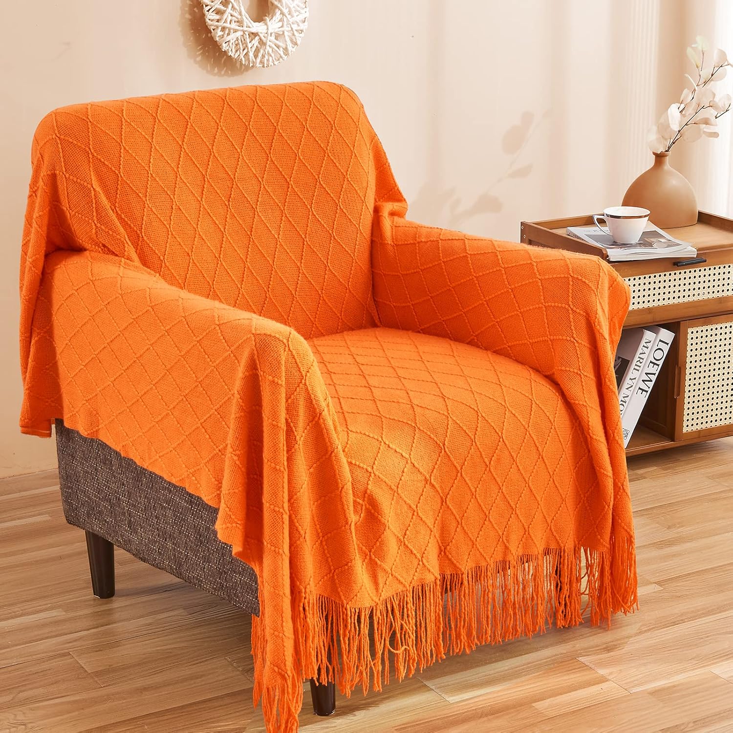inhand Fall Throw Blanket Burnt Orange for Couch, Soft Living Room Home Decor Knitted Twin Size