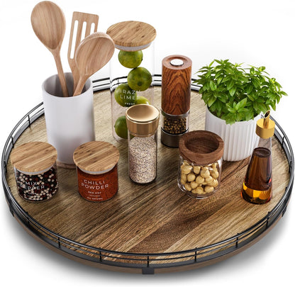 Acacia Wood 18" Lazy Susan Turntable Organizer for Table Top, Farmhouse Large Round Lazy Susan for