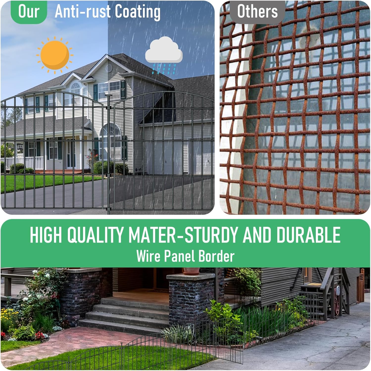 10 Panels Garden Fence Dog Fence Outdoor for Yard, 24in H x 20ft L Rustproof Metal Fencing with