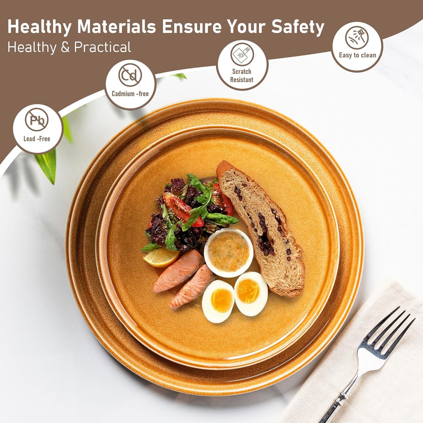 GBHOME Ceramic Dinnerware Sets for 4, 12 Pieces Stoneware Plates and Bowls Sets, Scratch Resistant