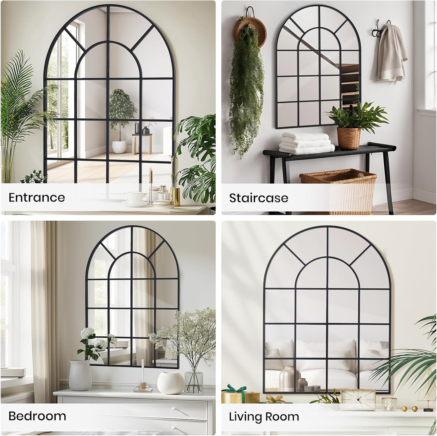 Arched Windowpane Wall Mirror 30"x40" Black Wall Mounted Art Pane Mirror Farmhouse Decorative