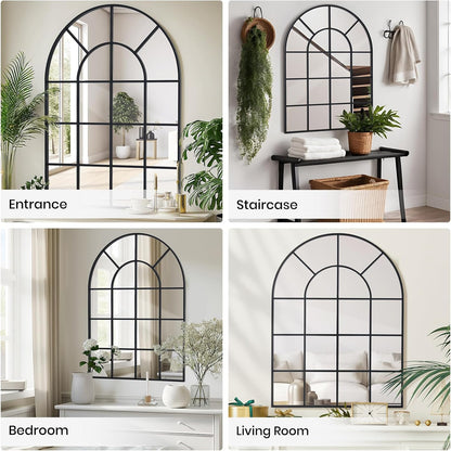 Arched Windowpane Wall Mirror 30"x40" Black Wall Mounted Art Pane Mirror Farmhouse Decorative