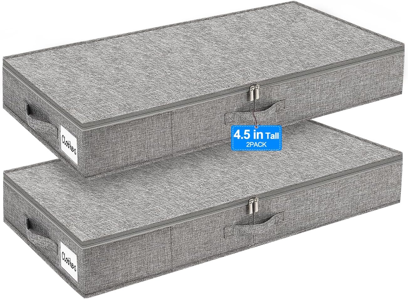 punemi Under Bed Storage Containers, 2 Pack 4.5 Inch Tall Low Profile Underbed Clothes Storage
