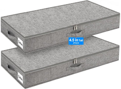 punemi Under Bed Storage Containers, 2 Pack 4.5 Inch Tall Low Profile Underbed Clothes Storage