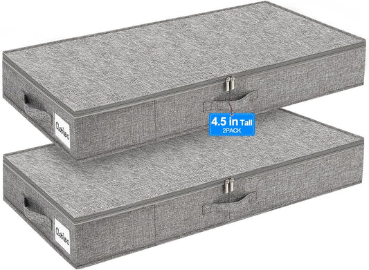 punemi Under Bed Storage Containers, 2 Pack 4.5 Inch Tall Low Profile Underbed Clothes Storage