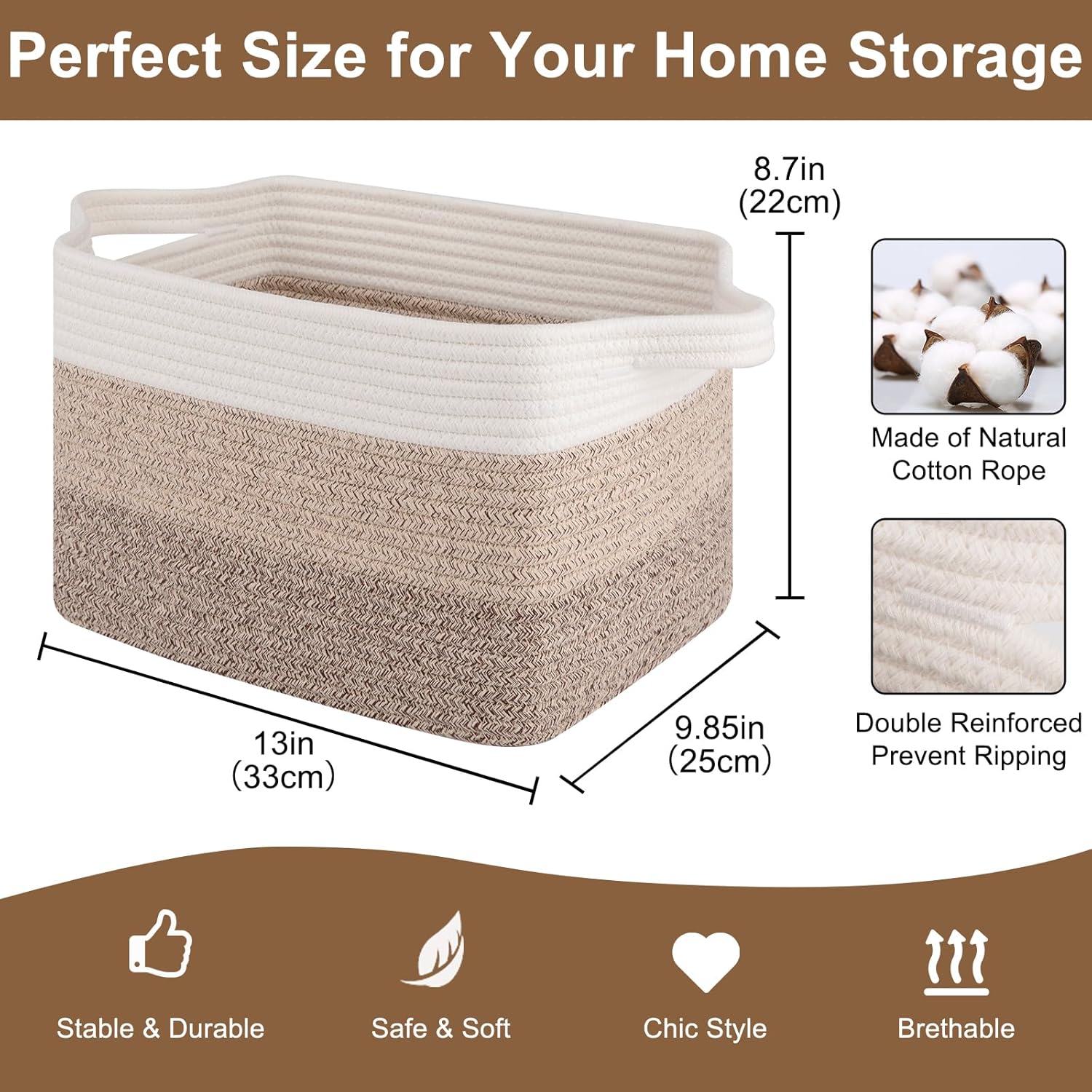 Storage Basket for Organizing, Woven Baskets for Storage, Rectangle Decorative Baskets for Shleves