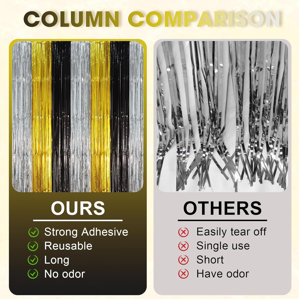 3 Pack 3.3 x 8.2 ft Black Gold Silver Foil Fringe Backdrop Curtains, Tinsel Streamers Party