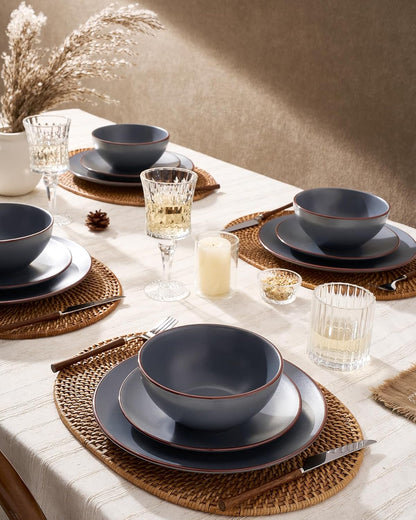Famiware Venus Plates and Bowls Sets, 12 Pieces Stoneware Speckled Dinnerware Sets, Dishes Set for