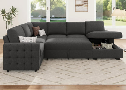 HONBAY Sectional Couch with Pull Out Bed, U-Shaped Sectional Sleeper Sofa with Storage, 6 Seater