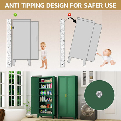 75.2" Tall Kitchen Food Pantry, Pantry Cabinet with 2 Door and 5 Adjustable Shelves, Green Laundry