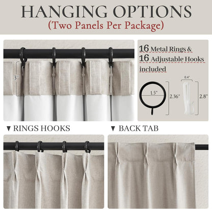 Natural Linen Pinch Pleated Blackout Curtains & Drapes 94 Inch Long Bedroom/Livingroom Farmhouse