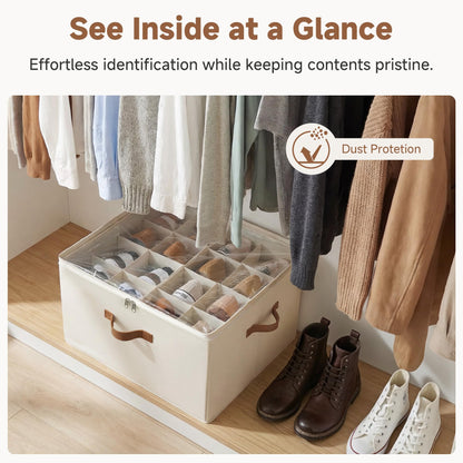 StorageWorks 16-Pair Shoe Organizer for Closet, Adjustable Dividers, Beige