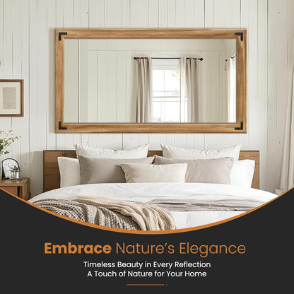 Full Length Mirror with Wooden Frame, 55"X30" Solid Wood Standing Floor Mirror for Farmhouse