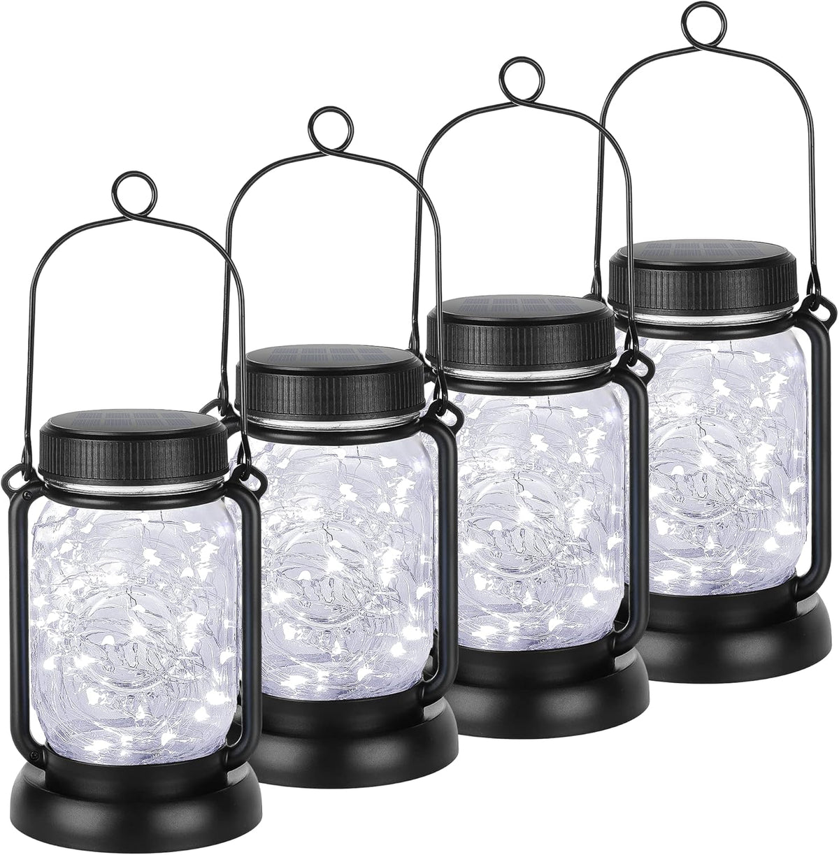 Mlambert Cool White 4 Pack Solar Hanging Mason Jar Lights with Stakes, Waterproof Decorative 30