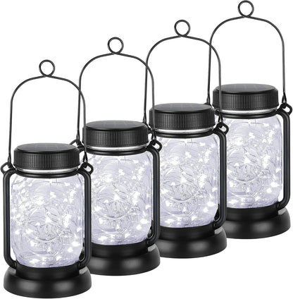 Mlambert Cool White 4 Pack Solar Hanging Mason Jar Lights with Stakes, Waterproof Decorative 30