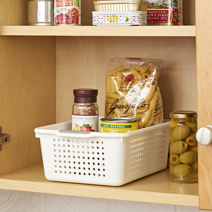 madesmart Classic Storage Basket with Soft Grip Handle, White